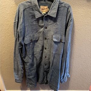 Woolrich rugged outdoor button down size large blue cotton workwear utility